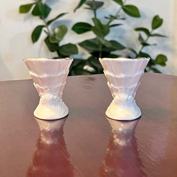 Lenox Cornucopia Mini Vases Set Of 2 Horn Of Plenty Porcelain Gold Rim 1990s 3” - Picture 5 of 9
